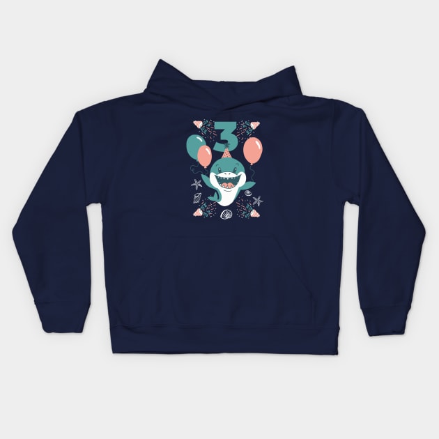 Baby Shark for 3rd Birthday Kids Hoodie by SLAG_Creative